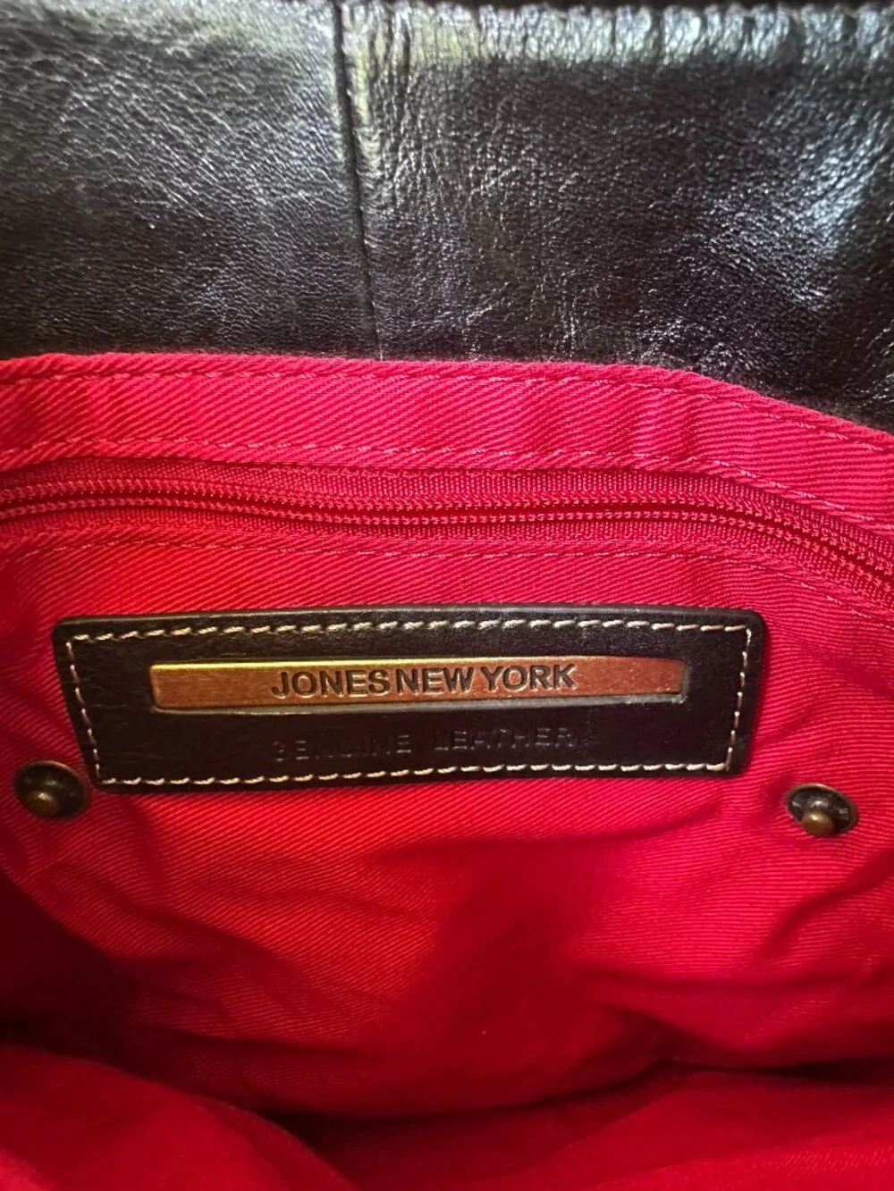 Jones New York Vintage Black Leather Shoulder Crossbody Adjustable Brass Buckle